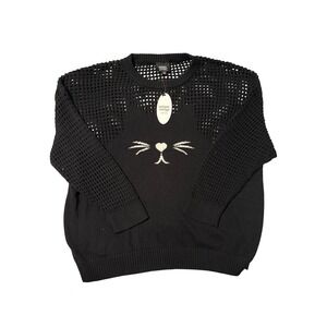 Unique Vintage Black Cat Face Mesh Open Knit Sweater jumper‎ Womens 4X/5X NEW